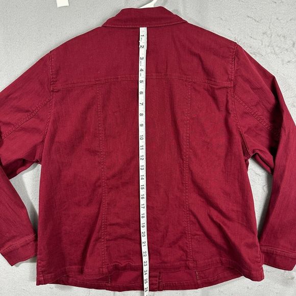 CJ Banks Womens Button Up Long Sleeve Front Pockets Red Stretch Plus Size 1X - Picture 10 of 11
